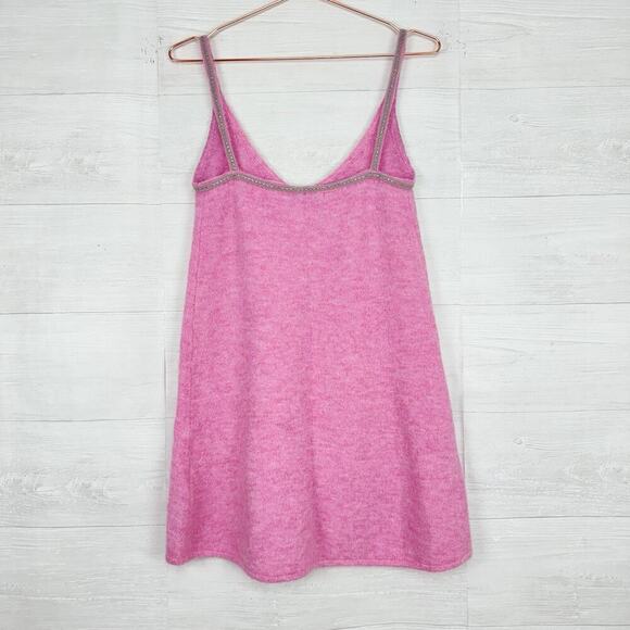 Zara Wool Alpaca Blend Mini Dress Size S Pink Embellished Straps Coquette Twee - Picture 6 of 13